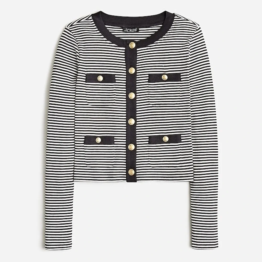 J. Crew Vintage rib lady jacket in stripe black white gold buttons size XS